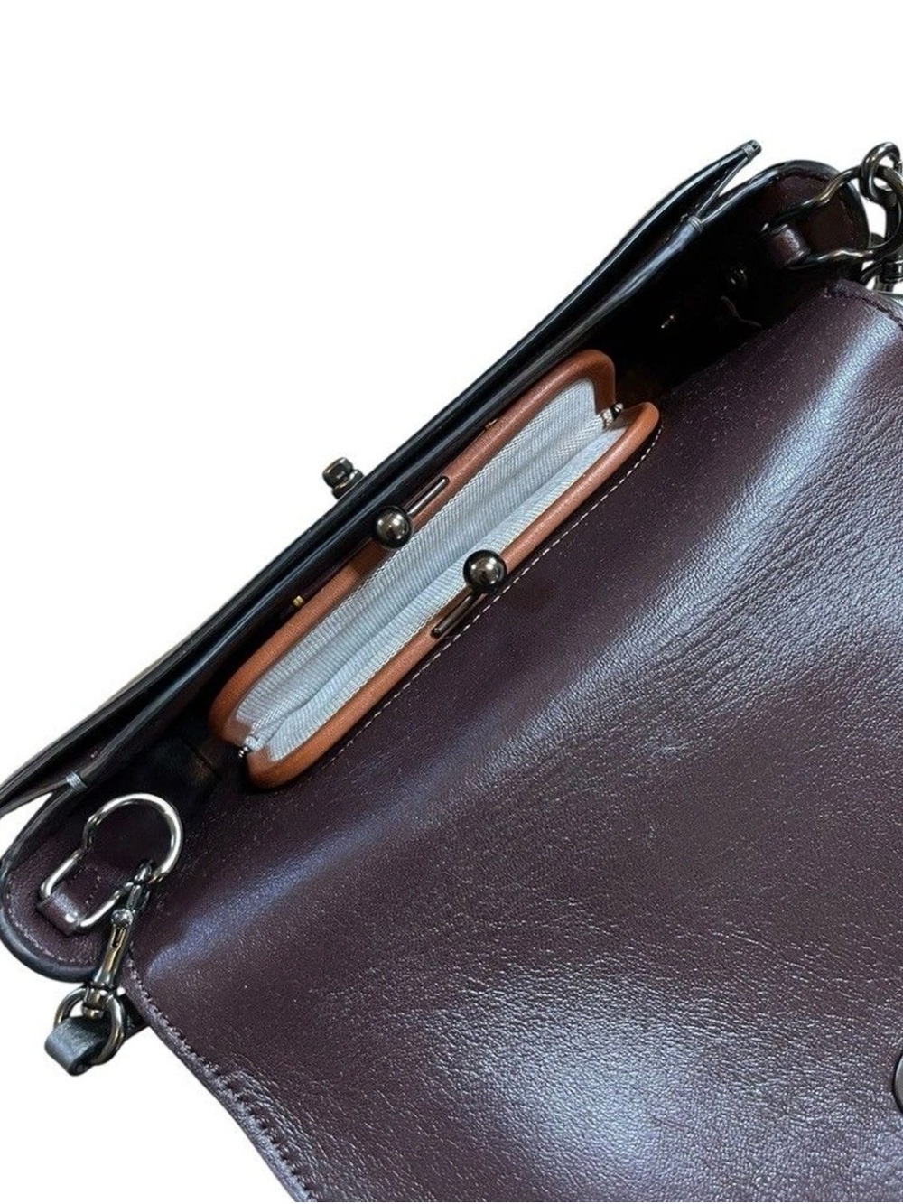 Coach 1941 Metallic Gray Leather Signature Embossed Dinky - Gunmetal - Graphite - Picture 8 of 11